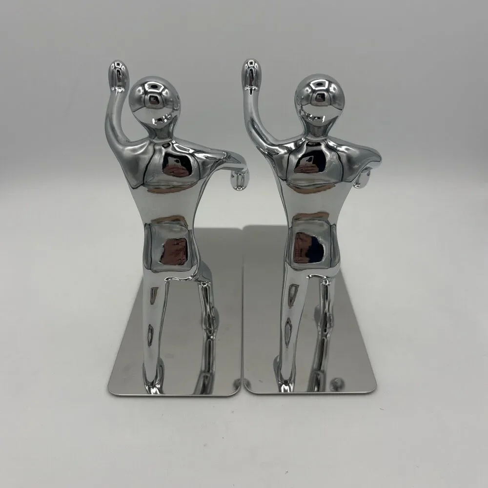 Pair of Pop Art Chrome Modern Man Abstract Figure Bookends Modernist Sculpture